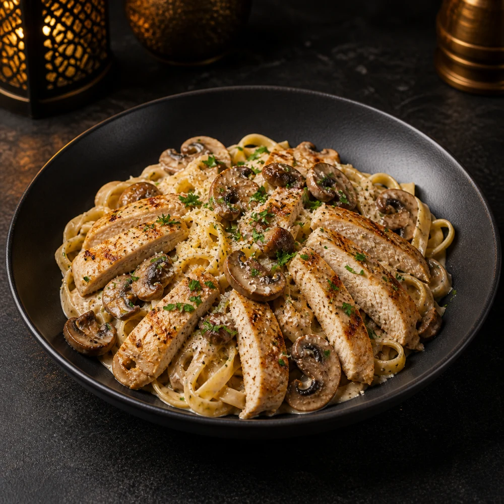 Pâtes poulet champignons