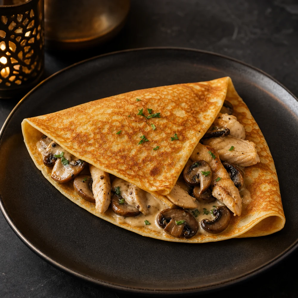 Crêpe salée poulet et champignons